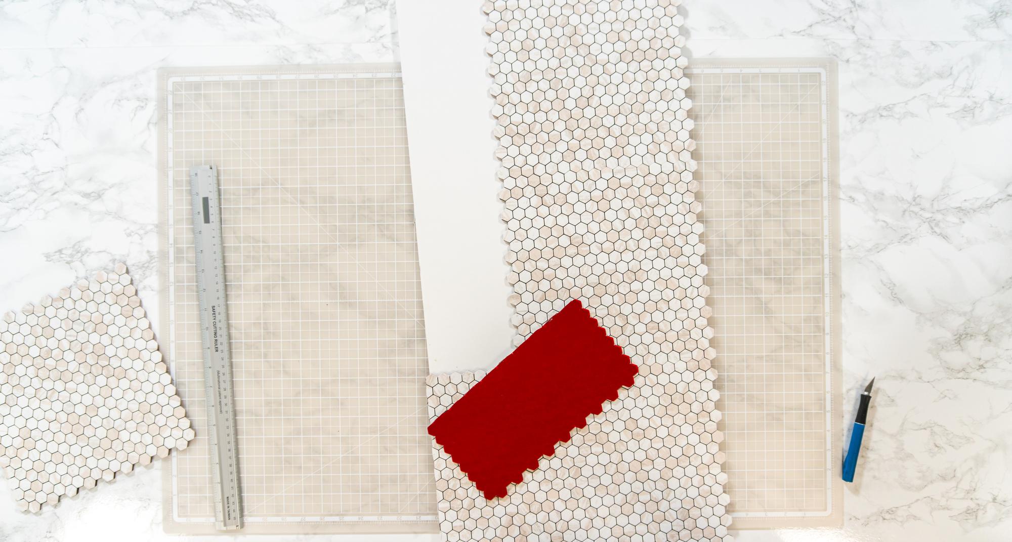 Embroidered sample swatches on table